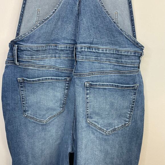 Evereve Stretch Denim Wide Leg Cropped Crop Bib Overalls Raw Hem Jean womens 30 - Picture 12 of 16